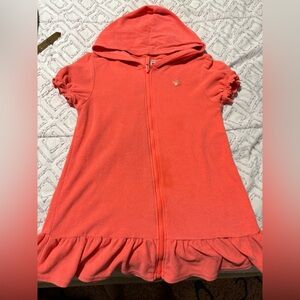 Coral Hooded Zip-Up Dress
